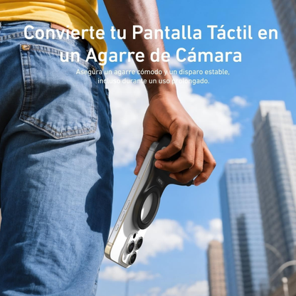 Pantalla táctil convertida en agarre de cámara profesional con grip magnético