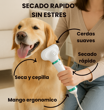 Perro feliz siendo secado con cepillo FurDry después del baño
