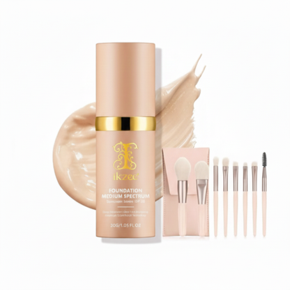 Base de Maquillaje 4 en 1 + 8 Brochas de cartera