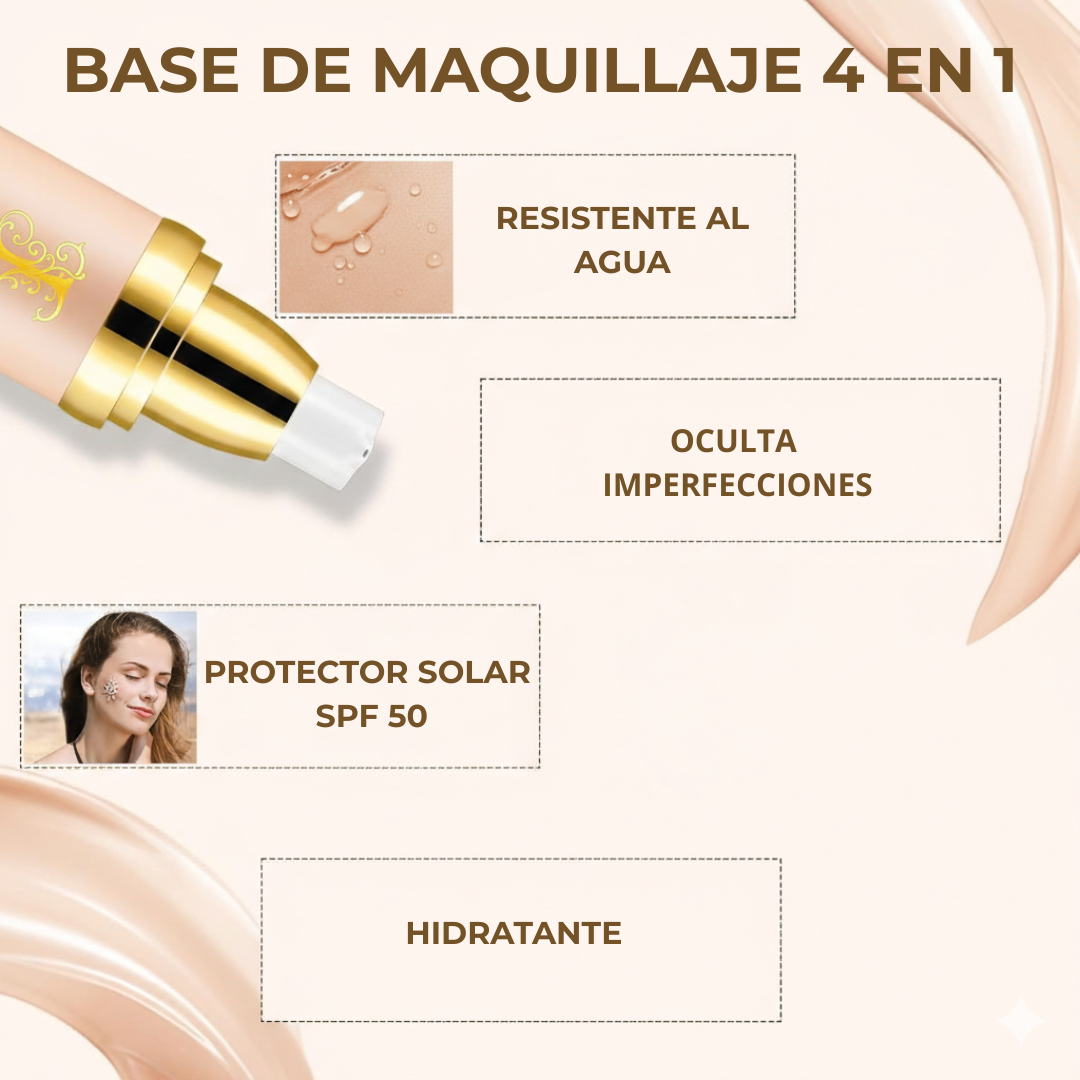 Beneficios Base de Maquillaje 4 en 1 - Hidratante, Cobertura Modulable Acabado uniforme y práctico para uso diario 